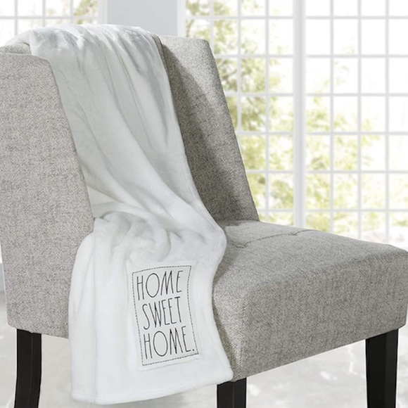 Rae Dunn Home Sweet Home Throw Blanket, White - Picture 3 of 6